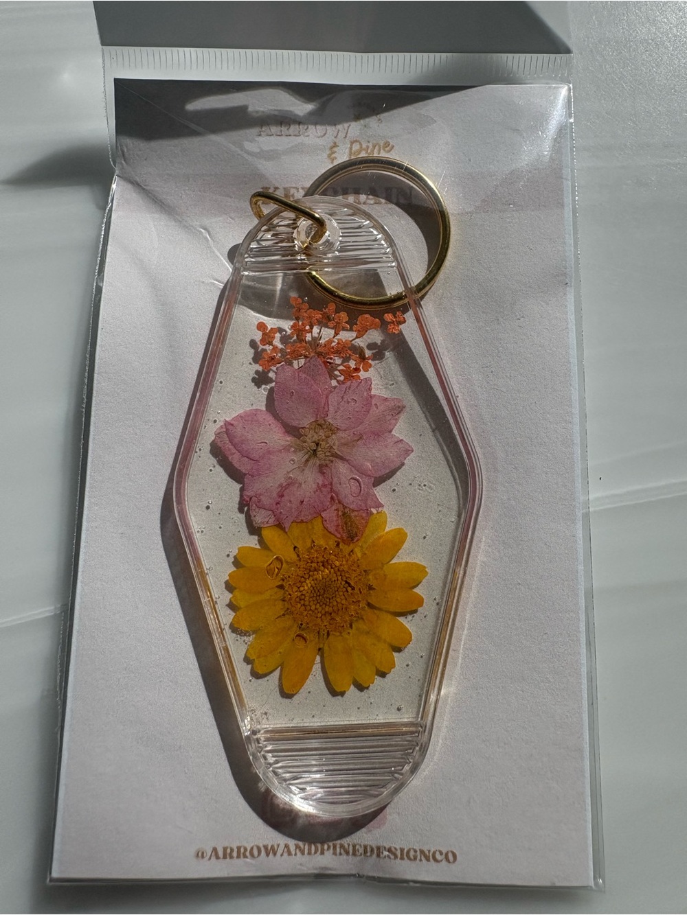 Arrow & Pine Pink and Yellow Floral Resin Keychain